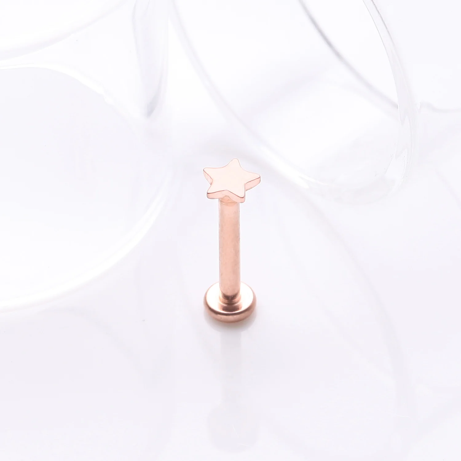 Implant Grade Titanium Rose Gold Star Top Internally Threaded Flat Back Stud Labret - Image 2