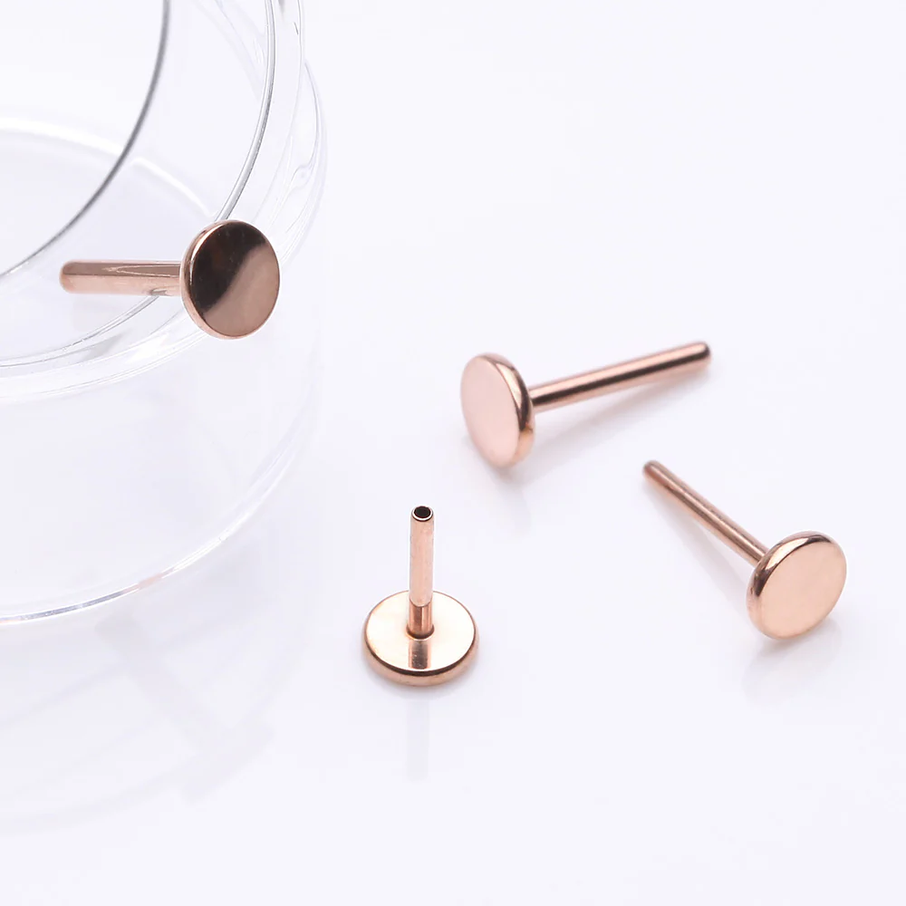 Implant Grade Titanium OneFit Threadless Rose Gold 4mm Base Flat Back Stud Labret Bar Part - Image 4