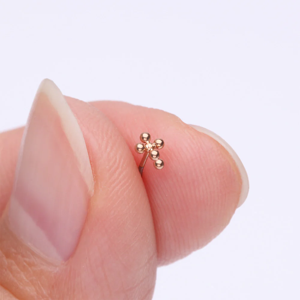 Implant Grade Titanium OneFit Threadless Rose Gold Beaded Ball Cross Top Part - Image 3