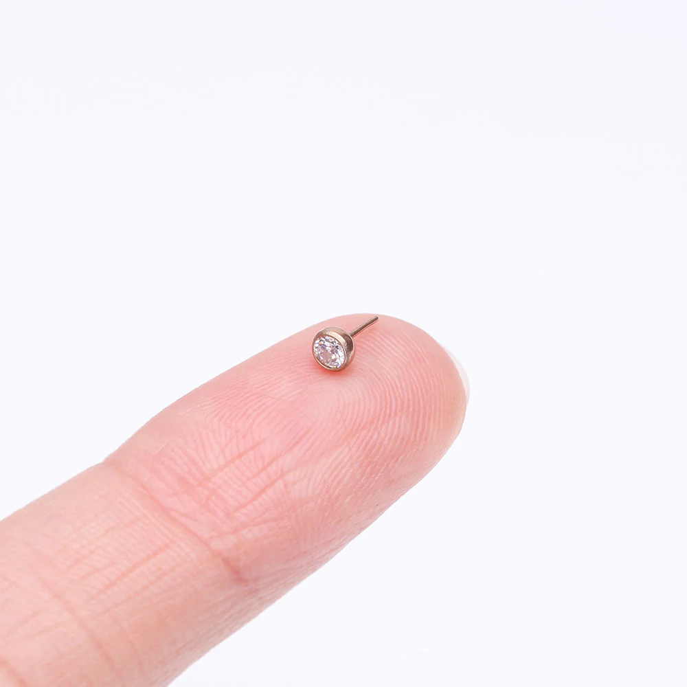 Implant Grade Titanium OneFit Threadless Rose Gold Bezel Set Sparkle Gem Top Part - Image 3