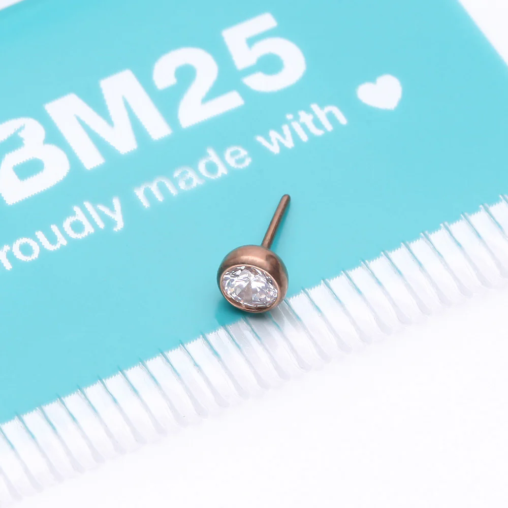 Implant Grade Titanium OneFit Threadless Rose Gold Bezel Set Sparkle Gem Top Part - Image 4