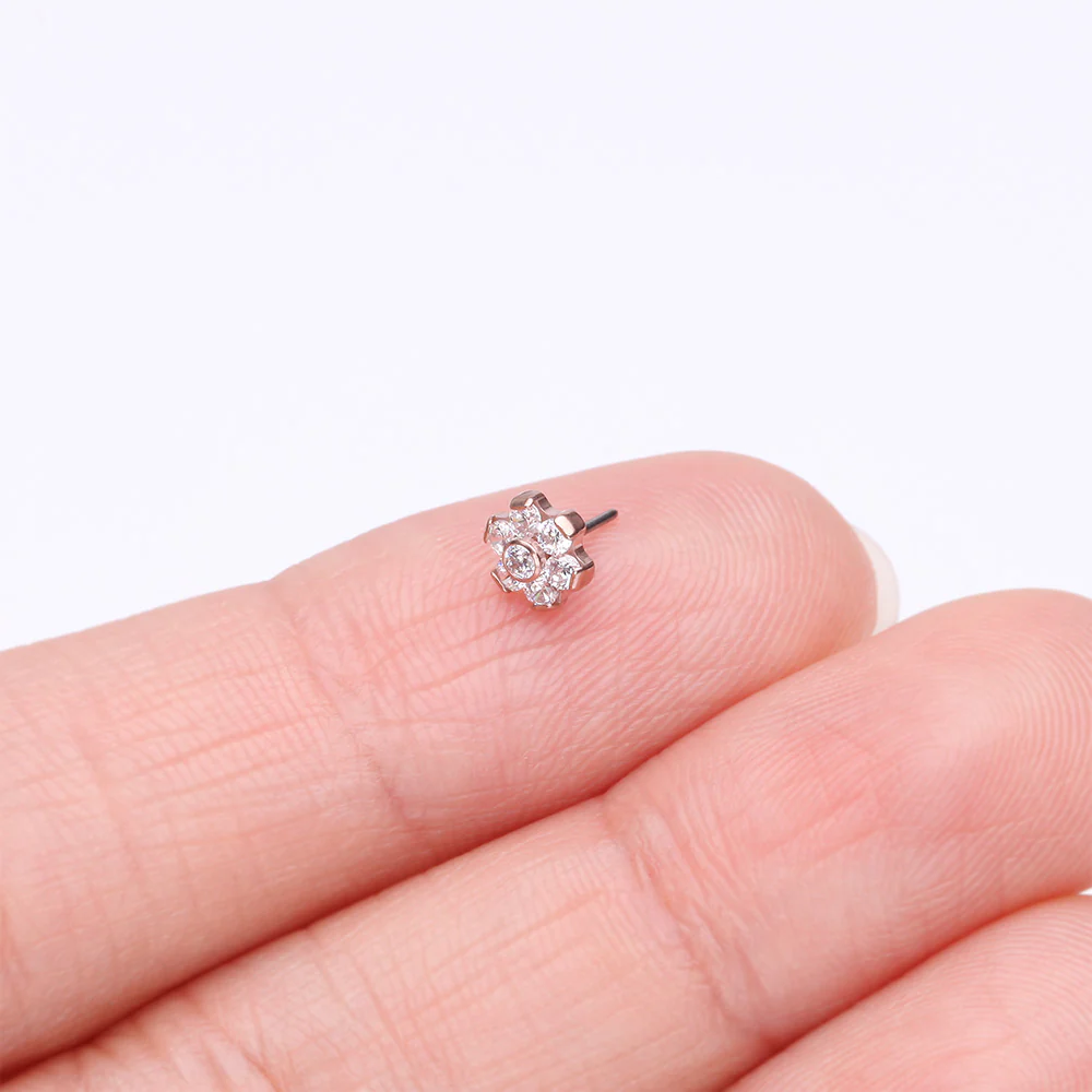 Implant Grade Titanium OneFit Threadless Rose Gold Brilliant Sparkle Flower Top Part - Image 3