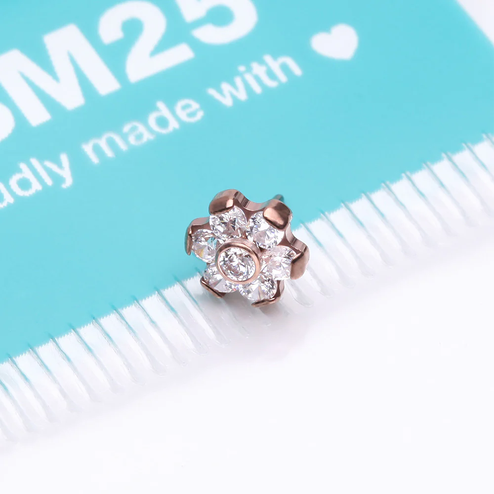 Implant Grade Titanium OneFit Threadless Rose Gold Brilliant Sparkle Flower Top Part - Image 4