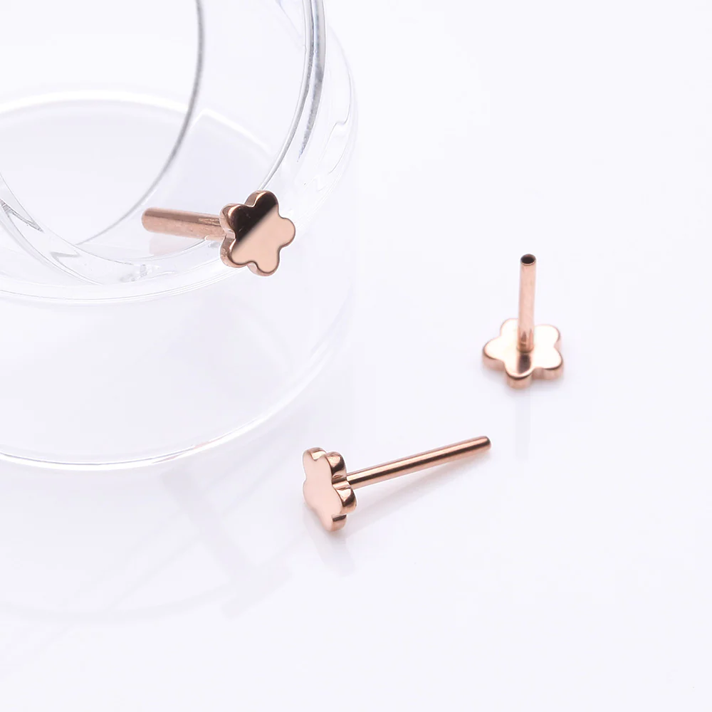 Implant Grade Titanium OneFit Threadless Rose Gold Flower Base Flat Back Stud Labret Bar Part - Image 4