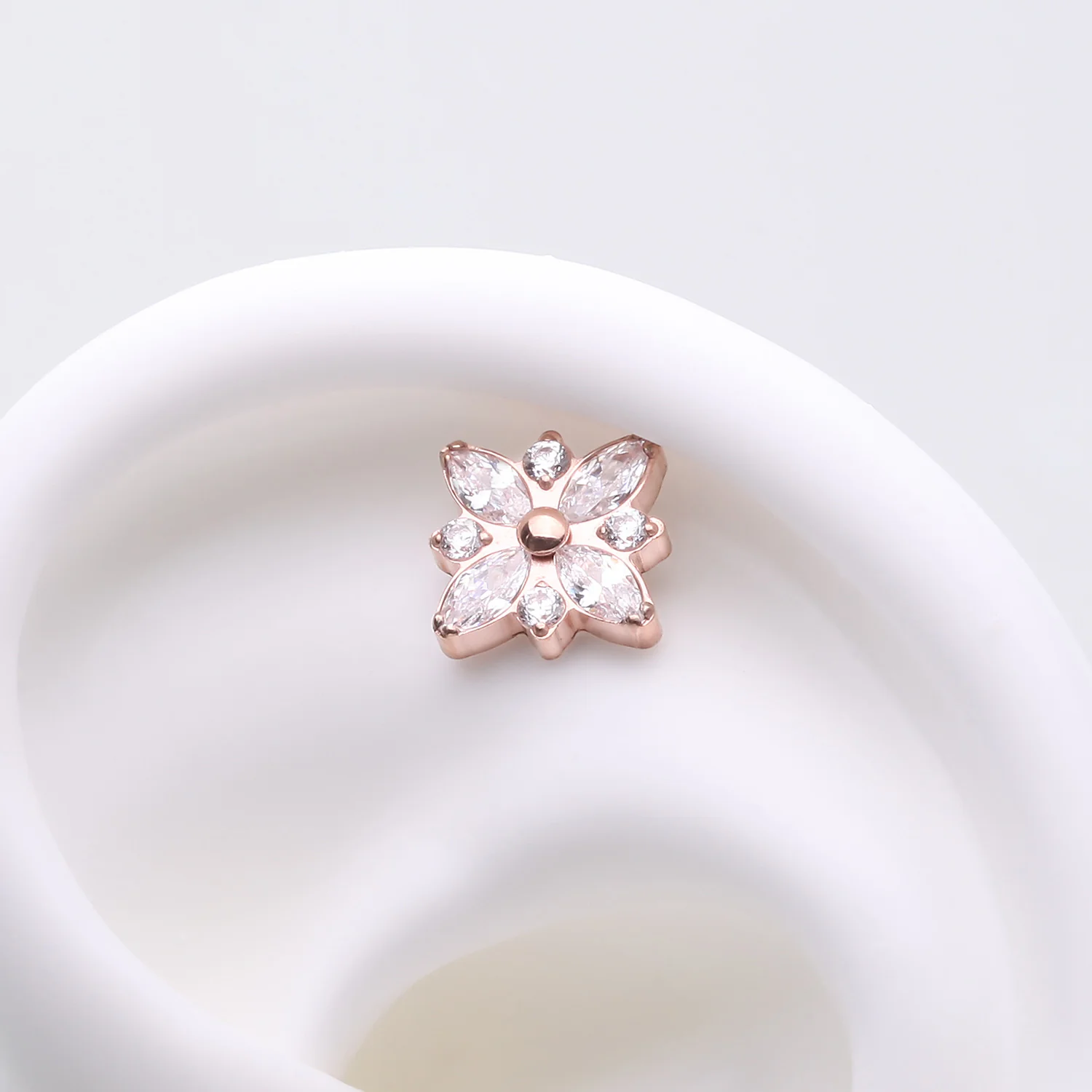 Implant Grade Titanium OneFit Threadless Rose Gold Marquise Flower Brilliance Top Part - Image 2