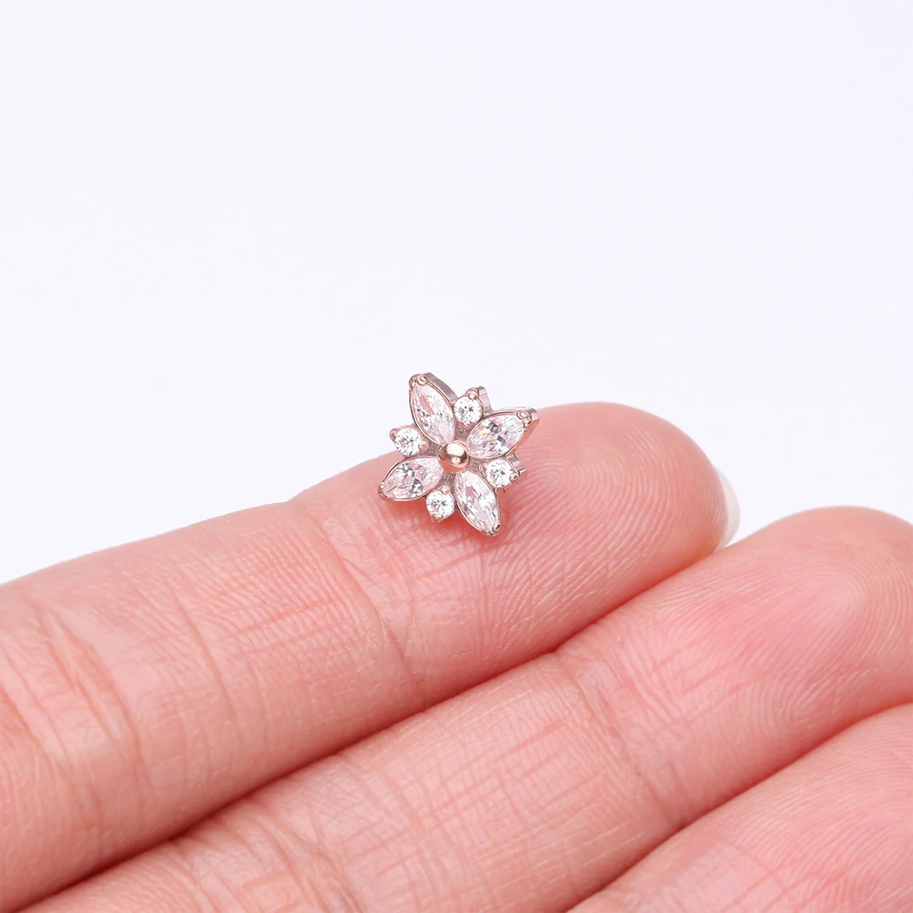 Implant Grade Titanium OneFit Threadless Rose Gold Marquise Flower Brilliance Top Part - Image 3