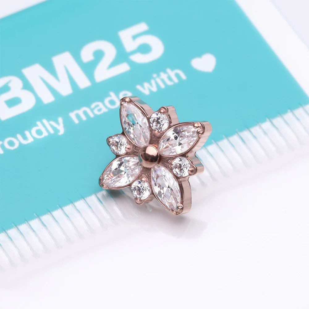 Implant Grade Titanium OneFit Threadless Rose Gold Marquise Flower Brilliance Top Part - Image 4