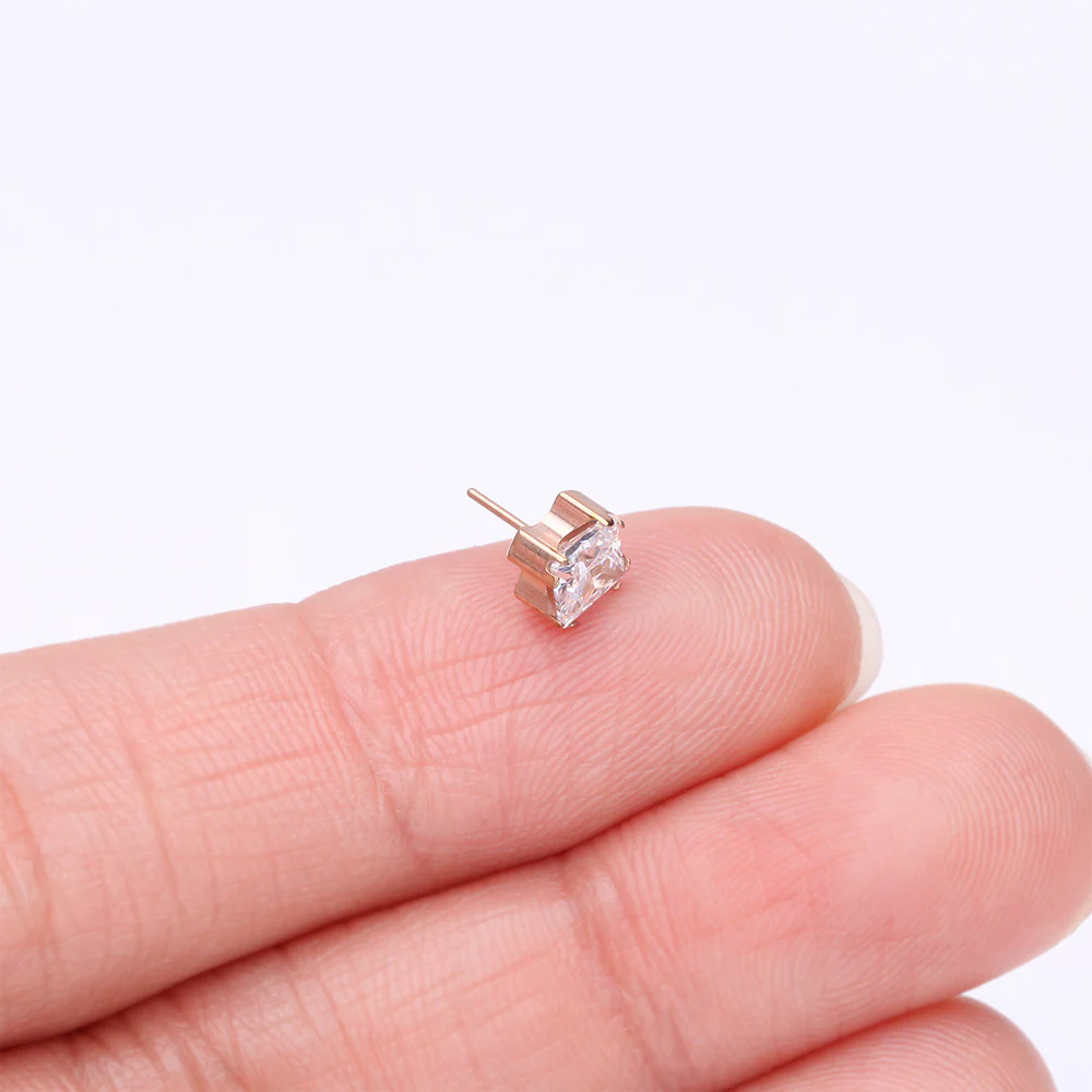 Implant Grade Titanium OneFit Threadless Rose Gold Prong Set Square Gem Sparkle Top Part - Image 3