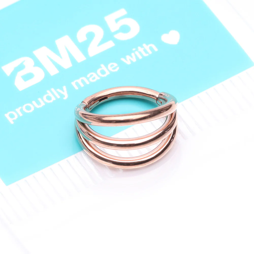 Implant Grade Titanium Rose Gold Triple Row Hoops Steel Seamless Clicker Hoop Ring - Image 5