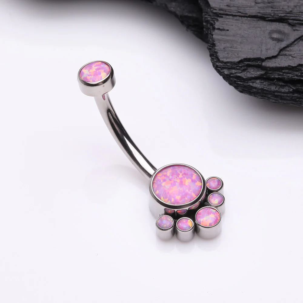 Implant Grade Titanium Royal Bali Fire Opal Internally Threaded Belly Button Ring - Image 3