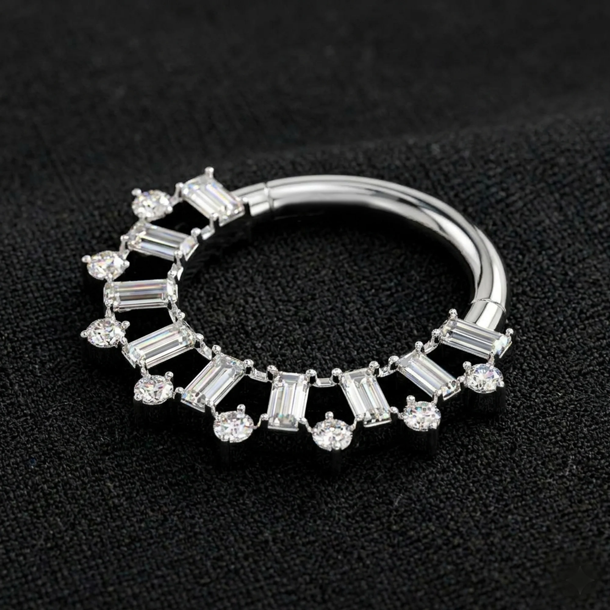 Implant Grade Titanium Royal Radial Sparkle Clicker Hoop Ring - Image 3