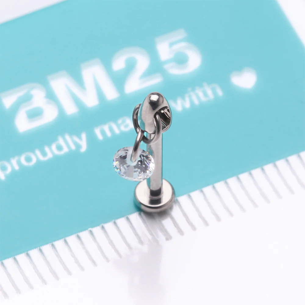 Implant Grade Titanium Simple Sparkle Dangle Internally Threaded Labret - Image 5