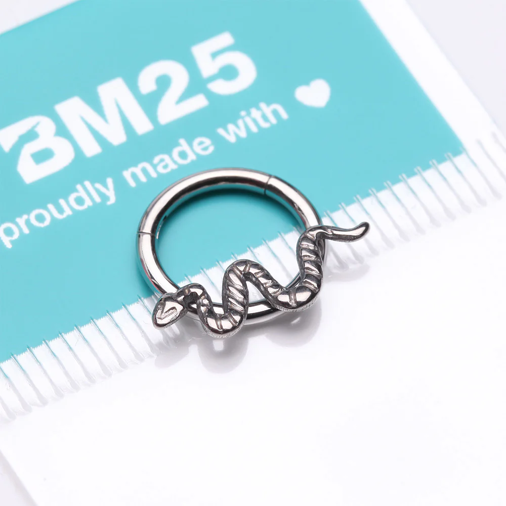 Implant Grade Titanium Snake Swiggle Clicker Hoop Ring - Image 4