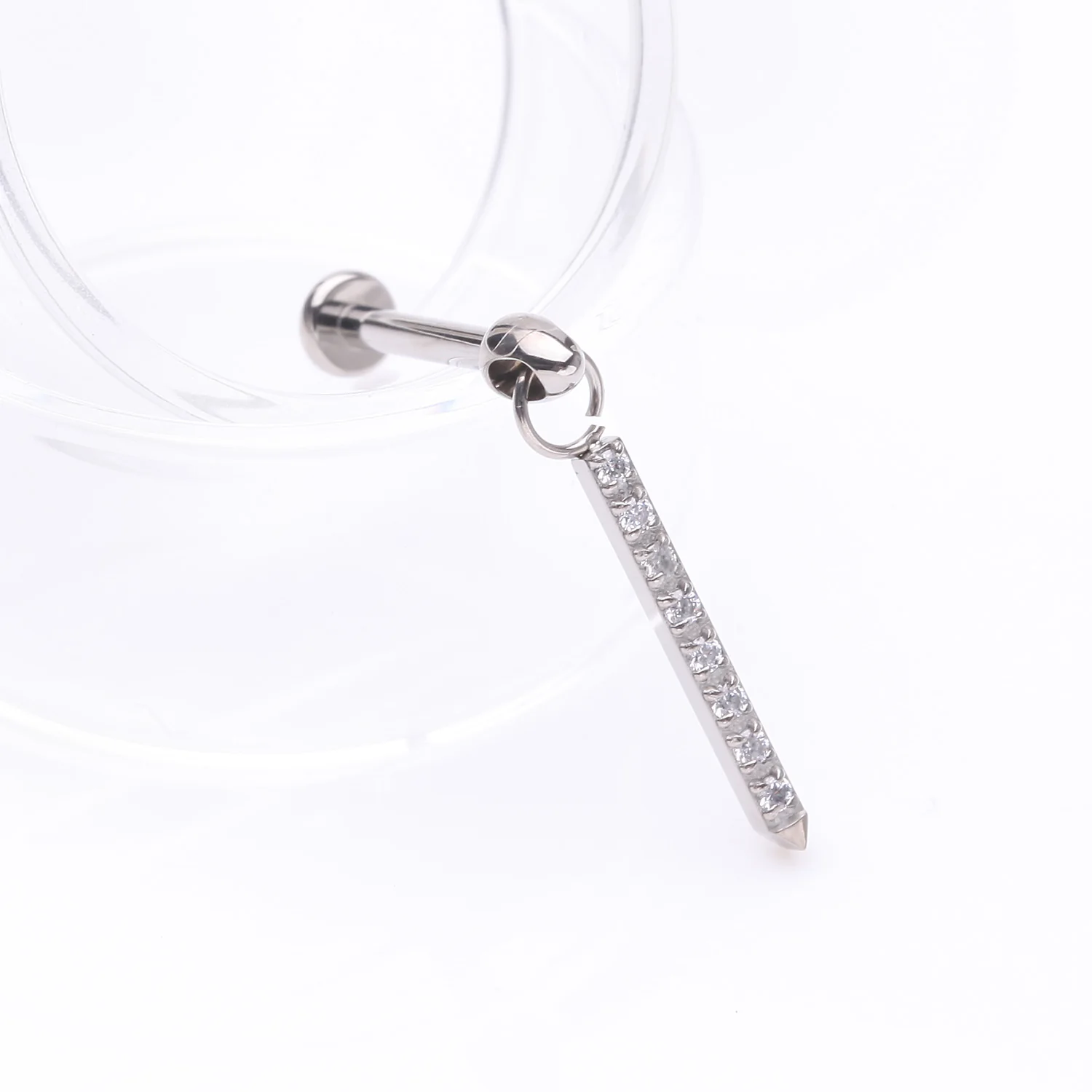 Implant Grade Titanium Sparkle Bar Dangle Internally Threaded Labret - Image 2