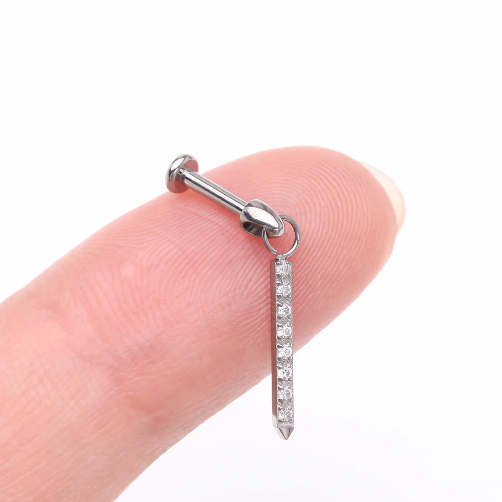 Implant Grade Titanium Sparkle Bar Dangle Internally Threaded Labret - Image 3