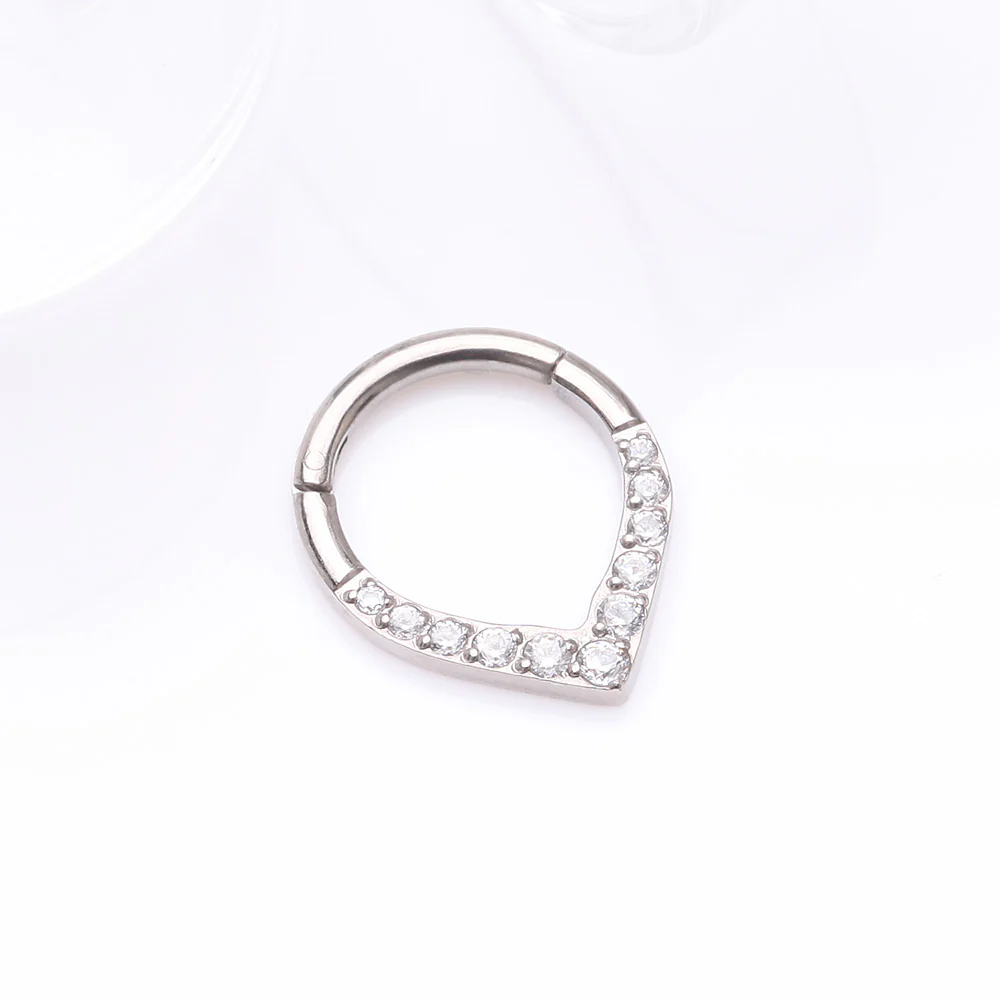 Implant Grade Titanium Sparkle Chevron Teardrop Clicker Hoop Ring - Image 3