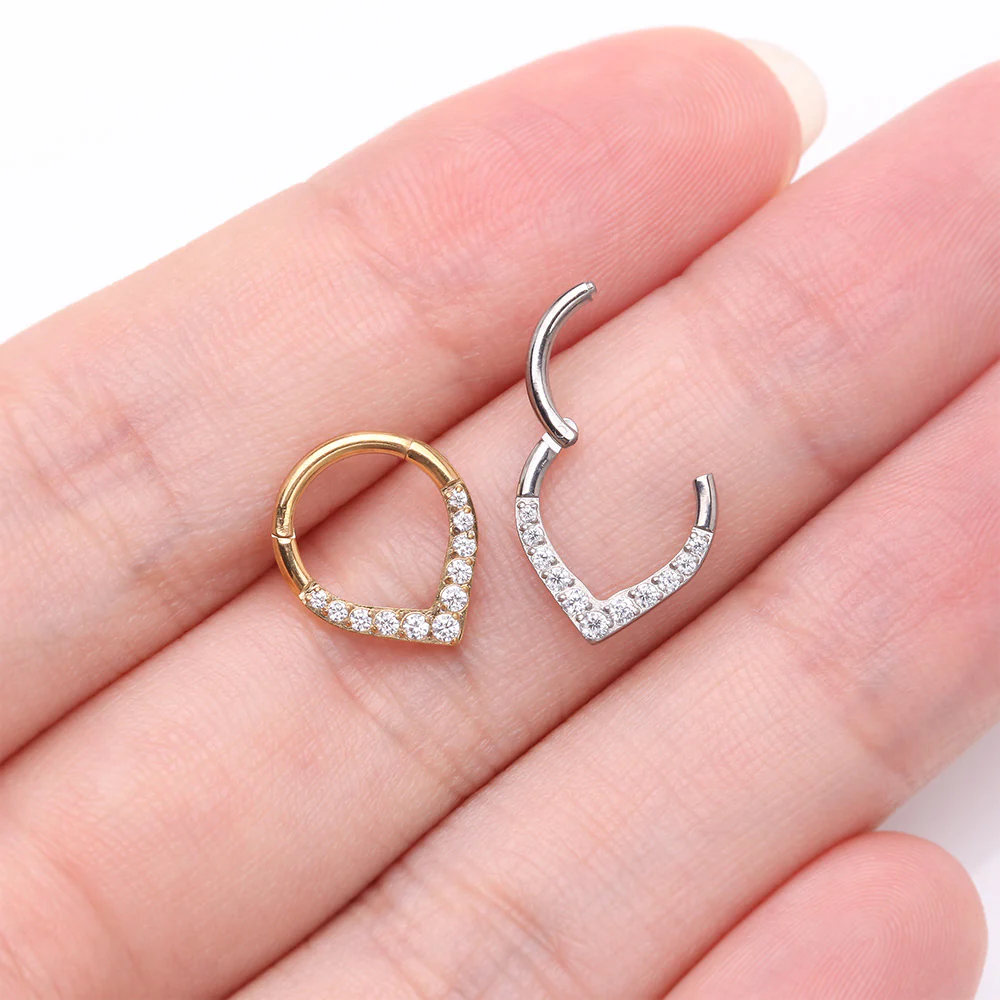 Implant Grade Titanium Sparkle Chevron Teardrop Clicker Hoop Ring - Image 4