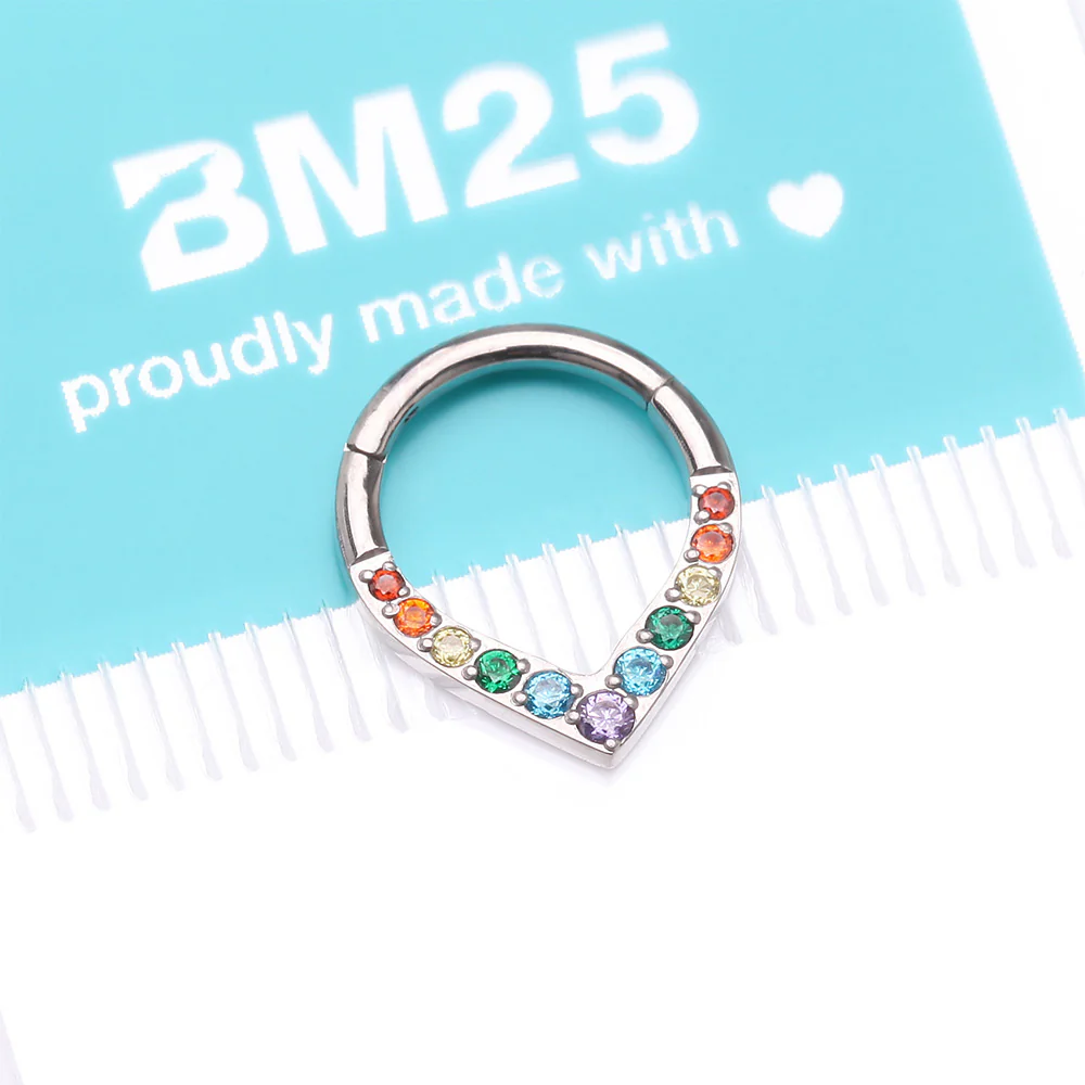 Implant Grade Titanium Sparkle Chevron Teardrop Clicker Hoop Ring - Image 5