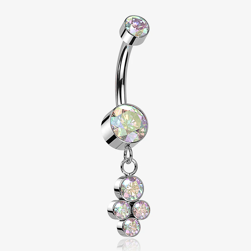 Implant Grade Titanium Sparkle Dangle Cluster Internally Threaded Belly Ring