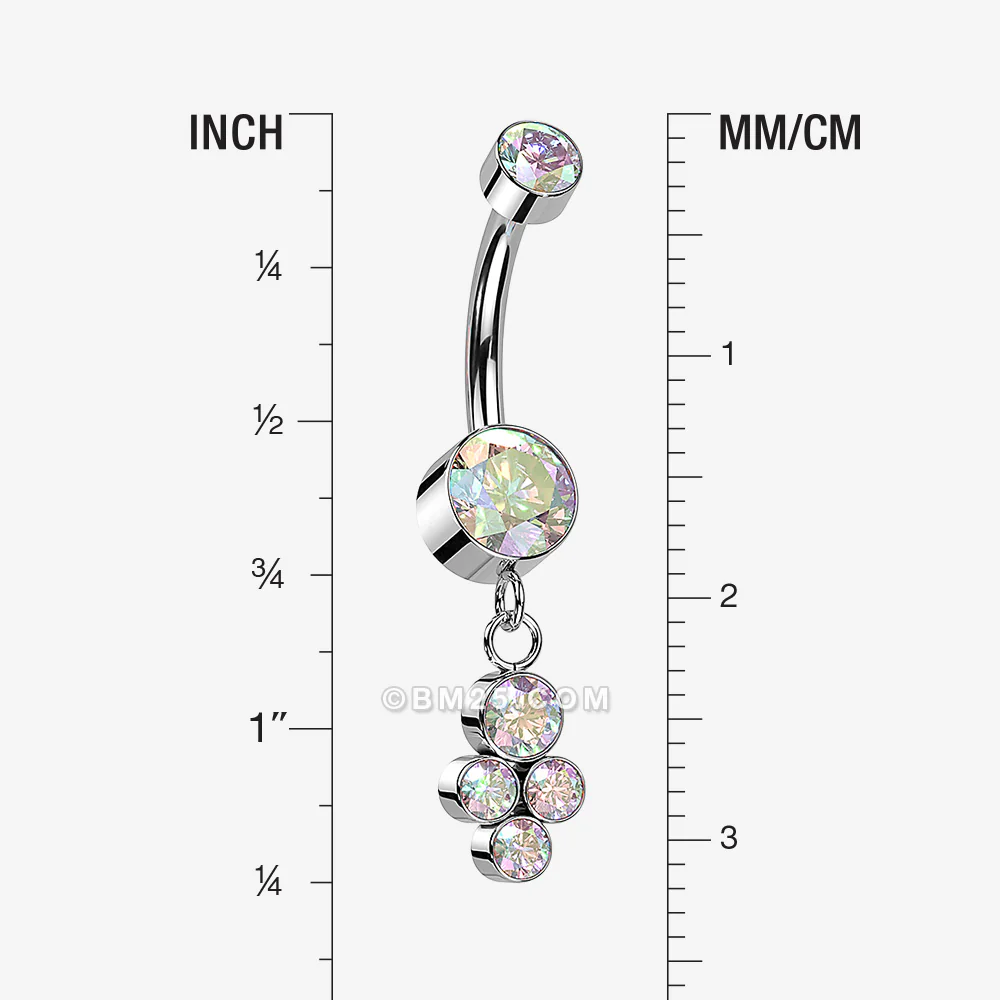 Implant Grade Titanium Sparkle Dangle Cluster Internally Threaded Belly Ring - Image 2