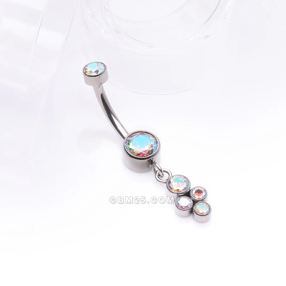 Implant Grade Titanium Sparkle Dangle Cluster Internally Threaded Belly Ring - Image 3