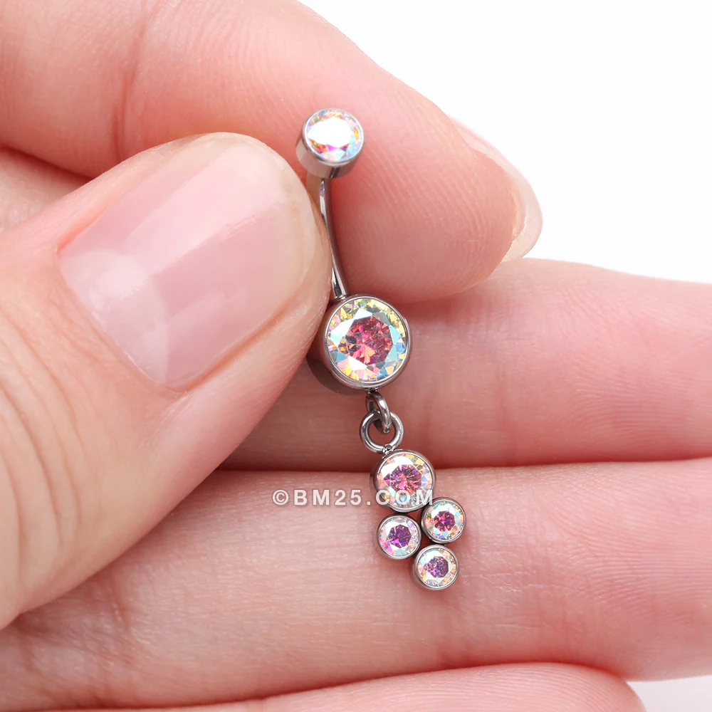 Implant Grade Titanium Sparkle Dangle Cluster Internally Threaded Belly Ring - Image 4