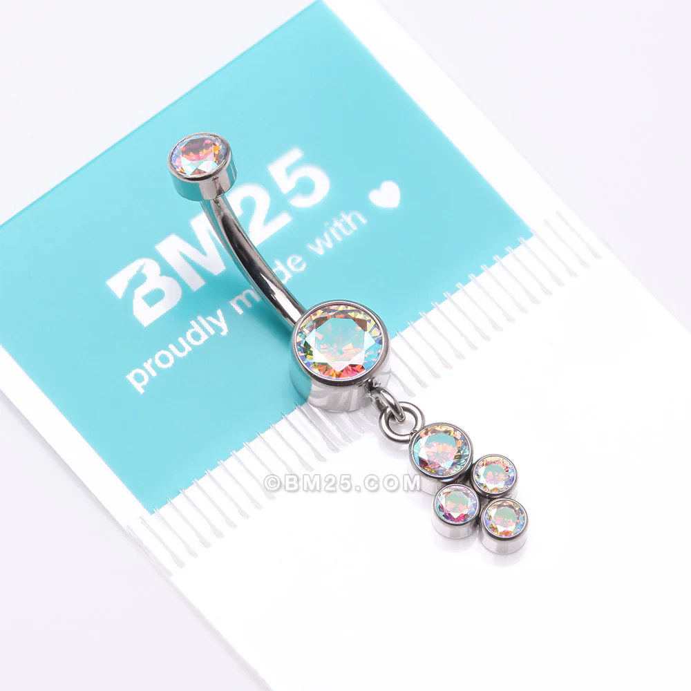 Implant Grade Titanium Sparkle Dangle Cluster Internally Threaded Belly Ring - Image 5