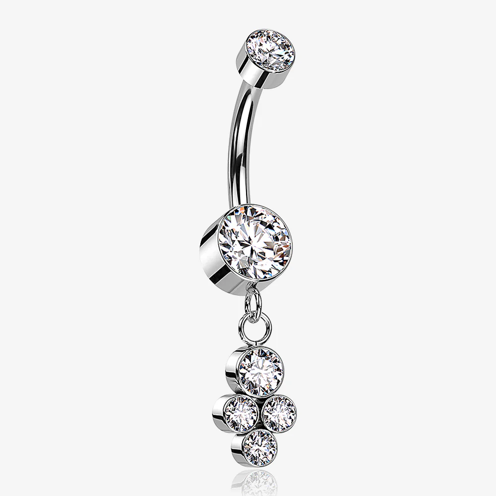 Implant Grade Titanium Sparkle Dangle Cluster Internally Threaded Belly Ring