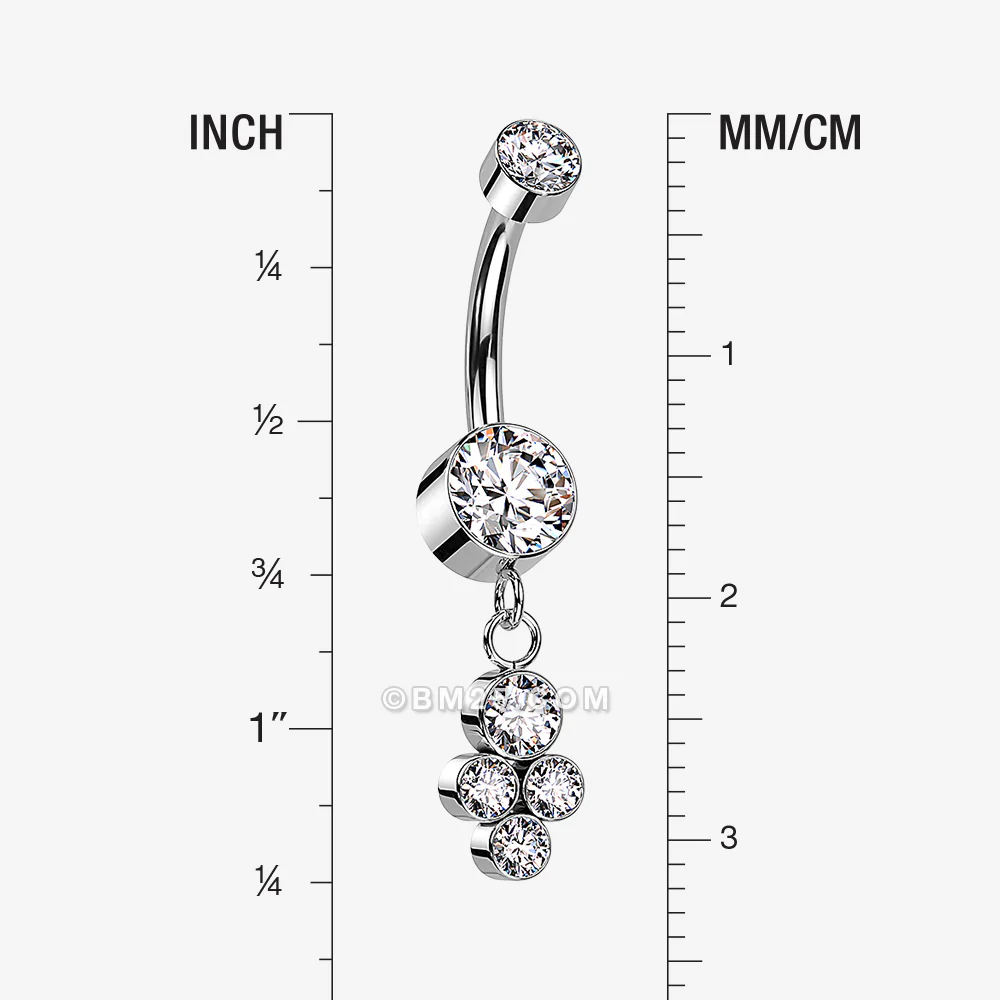 Implant Grade Titanium Sparkle Dangle Cluster Internally Threaded Belly Ring - Image 2
