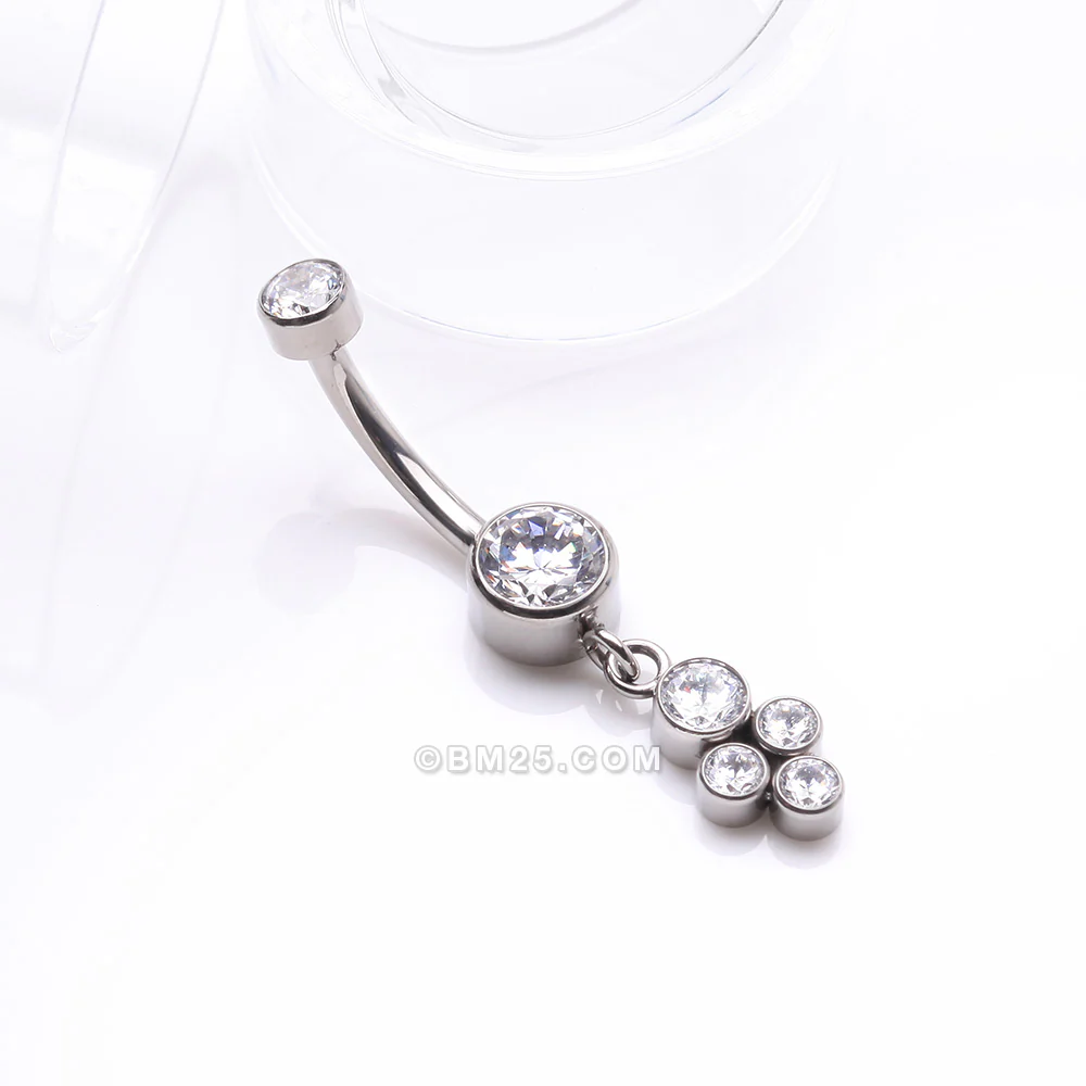 Implant Grade Titanium Sparkle Dangle Cluster Internally Threaded Belly Ring - Image 3