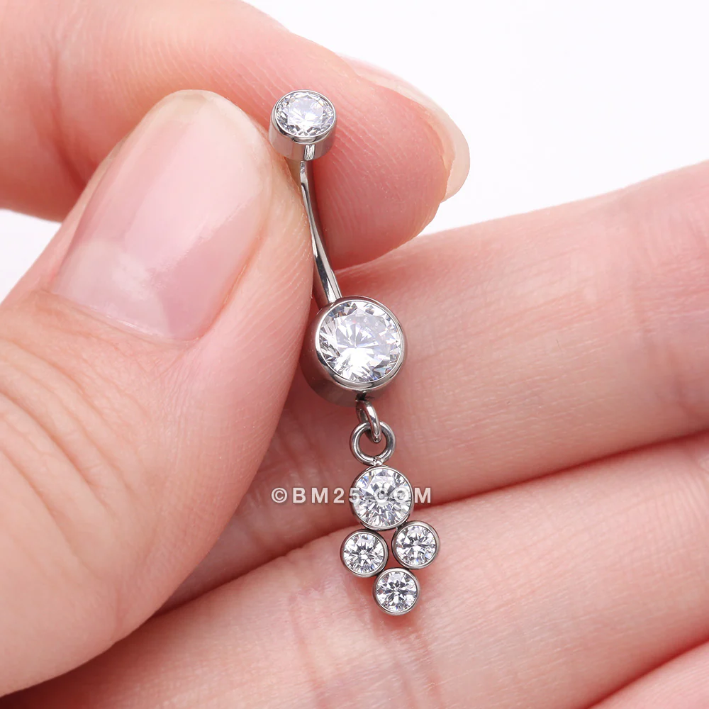 Implant Grade Titanium Sparkle Dangle Cluster Internally Threaded Belly Ring - Image 4