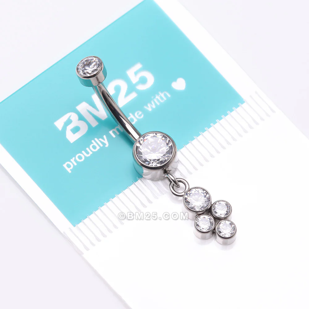 Implant Grade Titanium Sparkle Dangle Cluster Internally Threaded Belly Ring - Image 5