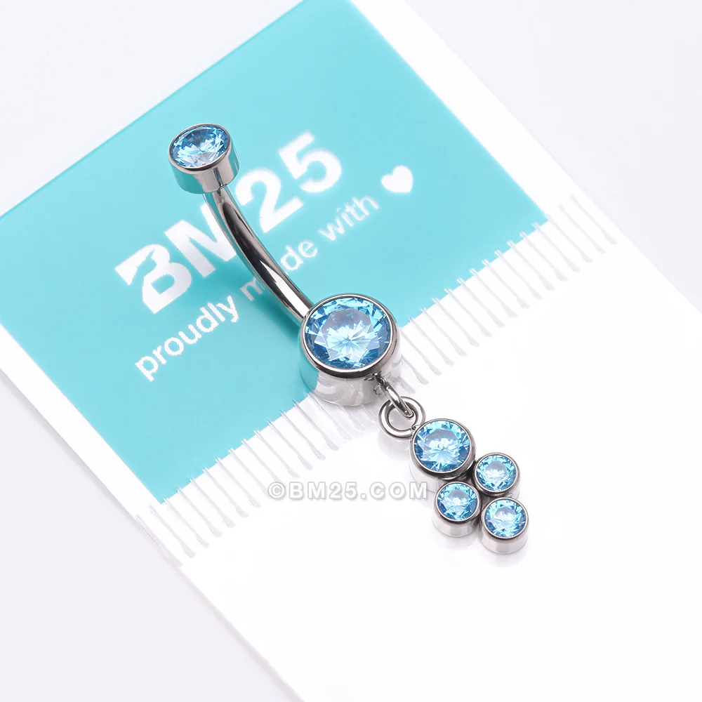 Implant Grade Titanium Sparkle Dangle Cluster Internally Threaded Belly Ring - Image 5
