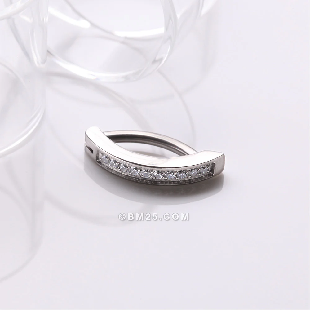 Implant Grade Titanium Sparkle Gem Lined Minimalist Curved Bar Belly Clicker - Image 3