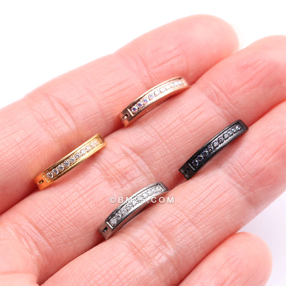Implant Grade Titanium Sparkle Gem Lined Minimalist Curved Bar Belly Clicker - Image 4
