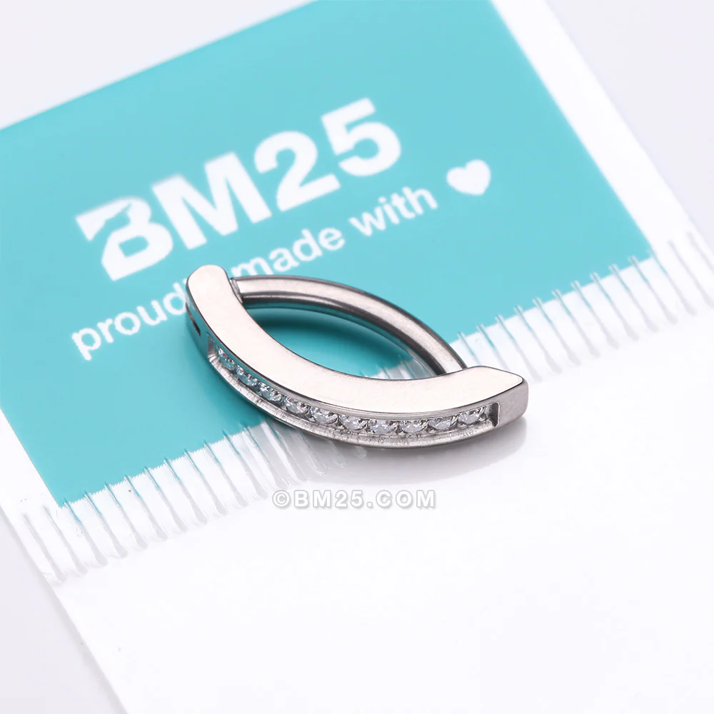 Implant Grade Titanium Sparkle Gem Lined Minimalist Curved Bar Belly Clicker - Image 5