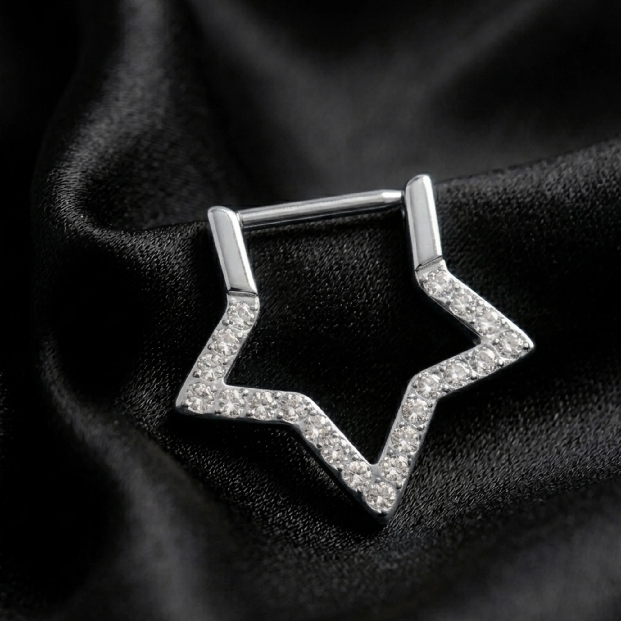 Implant Grade Titanium Sparkle Hollow Star Clicker Hoop Ring - Image 3