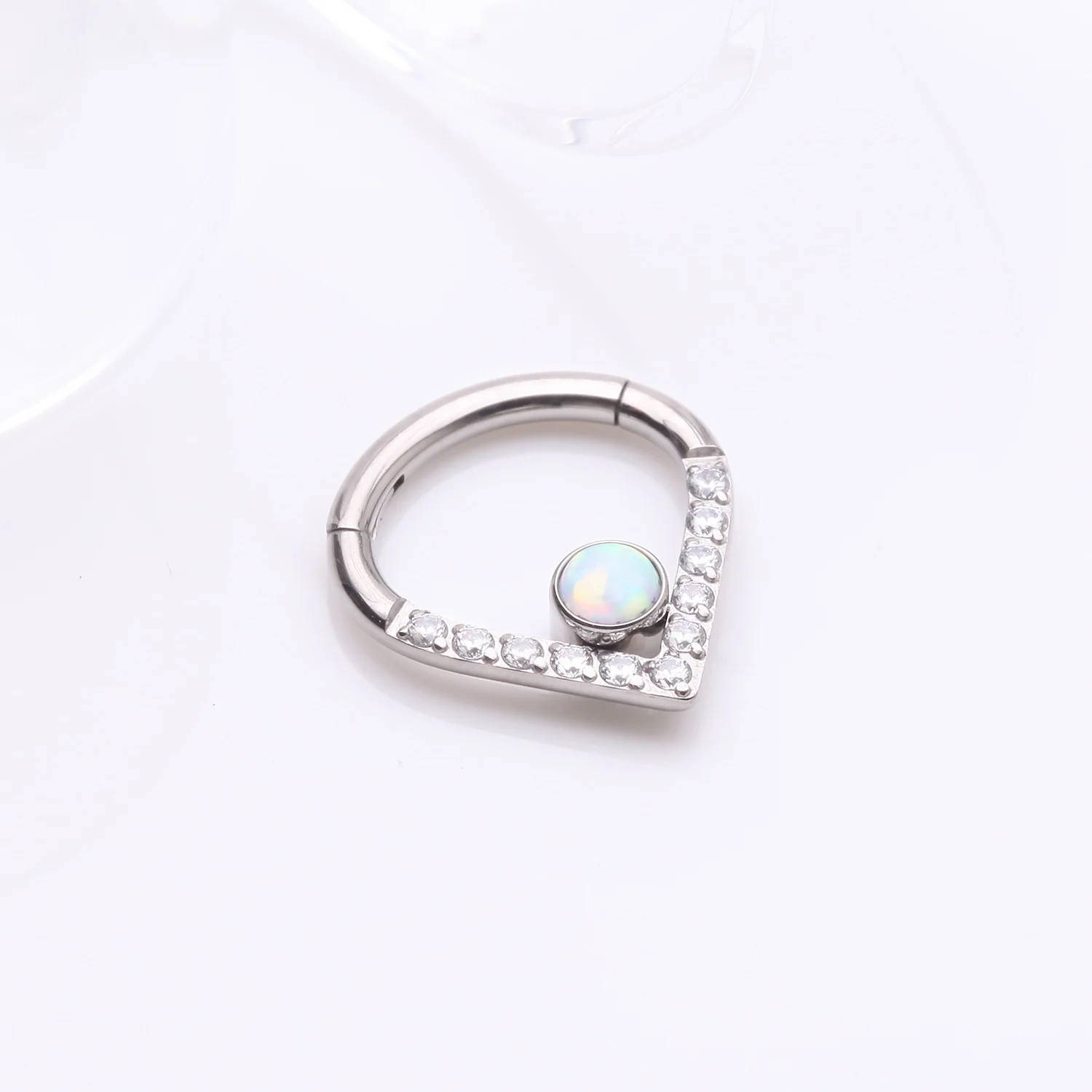 Implant Grade Titanium Sparkle Lined Center Fire Opal Clicker Hoop Ring - Image 2