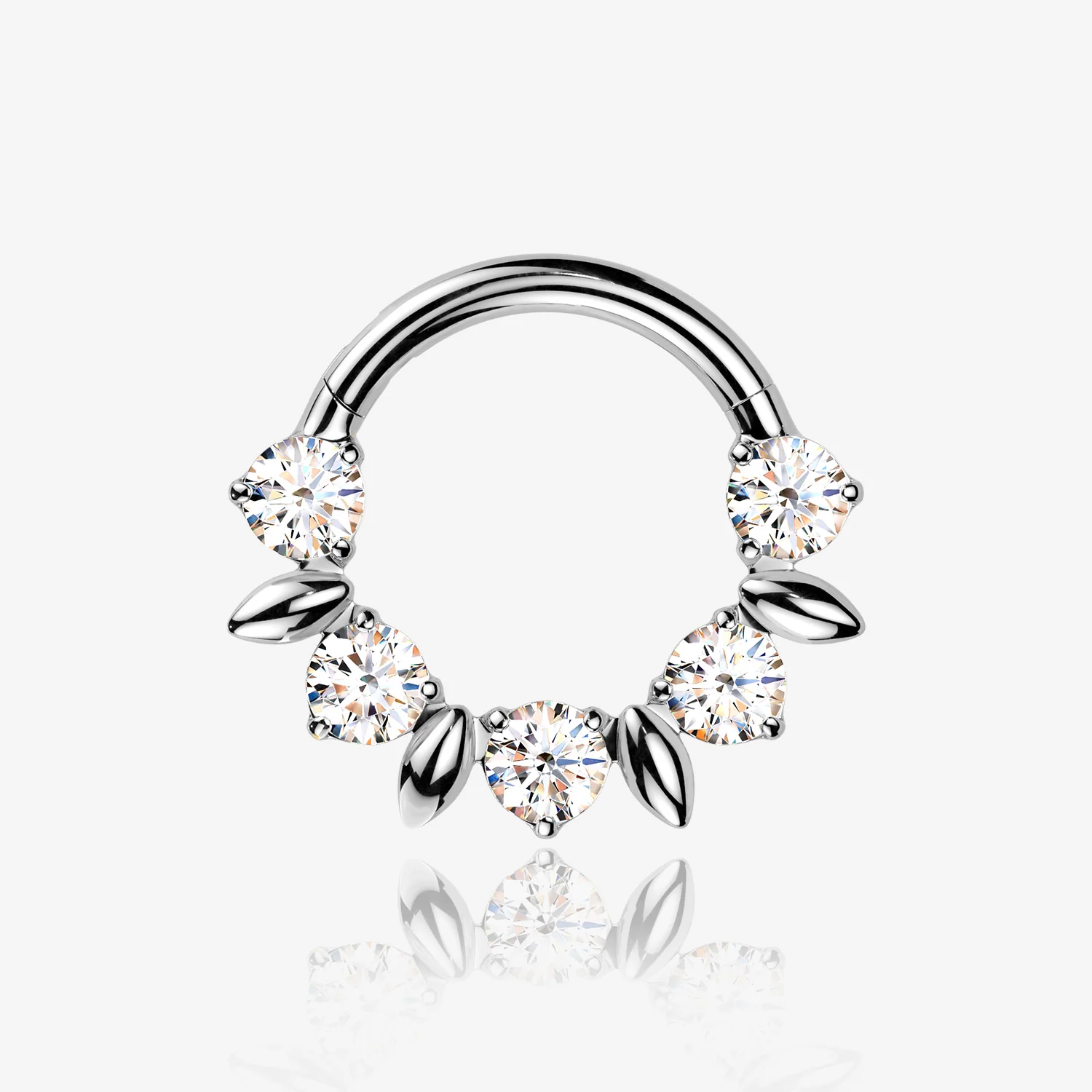 Implant Grade Titanium Sparkle Royal Floral Clicker Hoop Ring