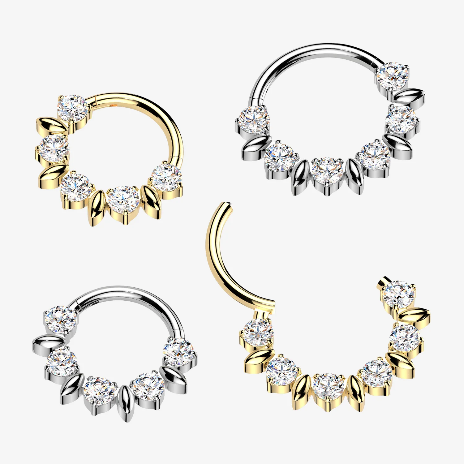 Implant Grade Titanium Sparkle Royal Floral Clicker Hoop Ring - Image 2
