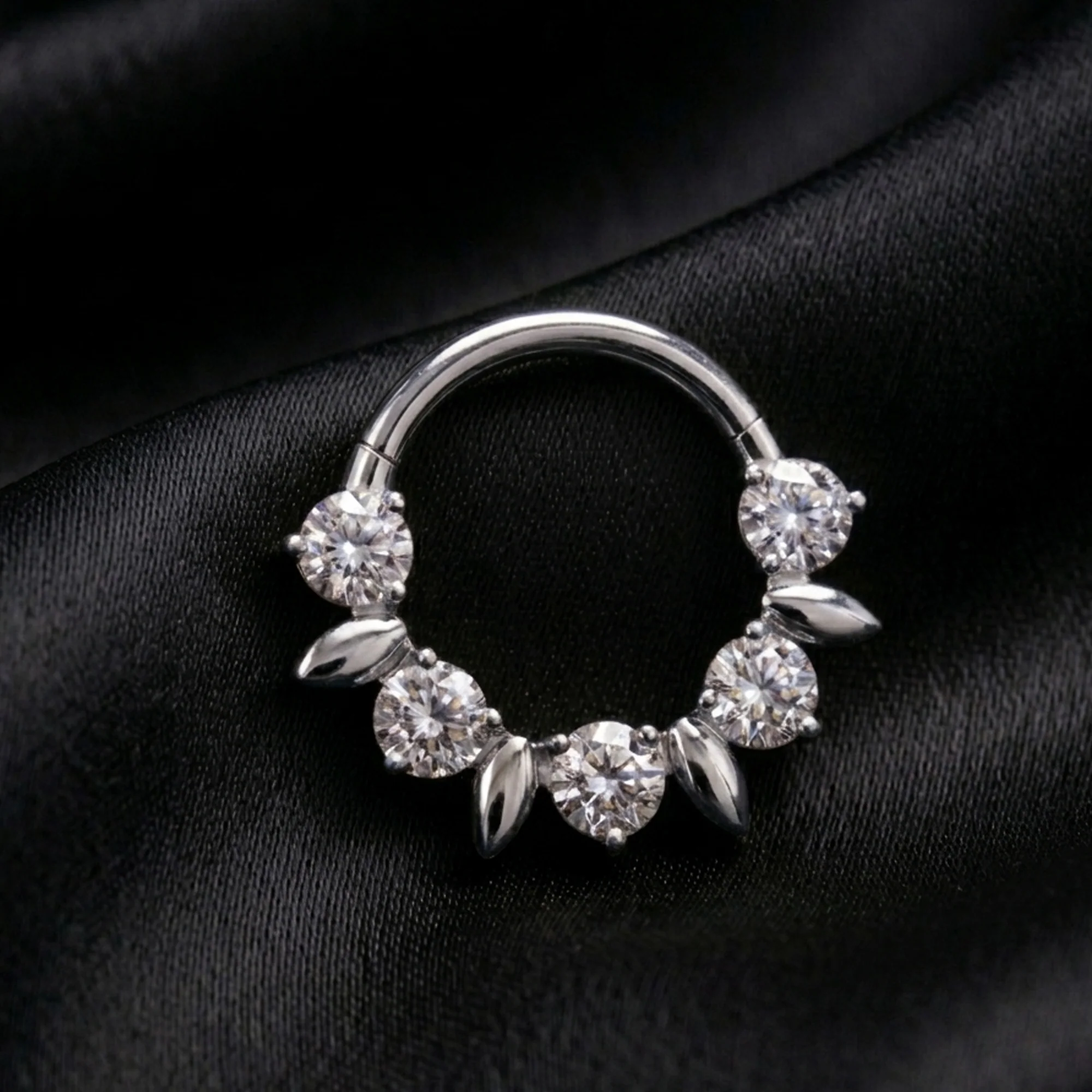 Implant Grade Titanium Sparkle Royal Floral Clicker Hoop Ring - Image 3