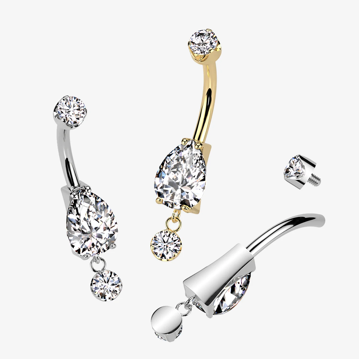 Implant Grade Titanium Teardrop Sparkle Dangle Internally Threaded Belly Button Ring - Image 2