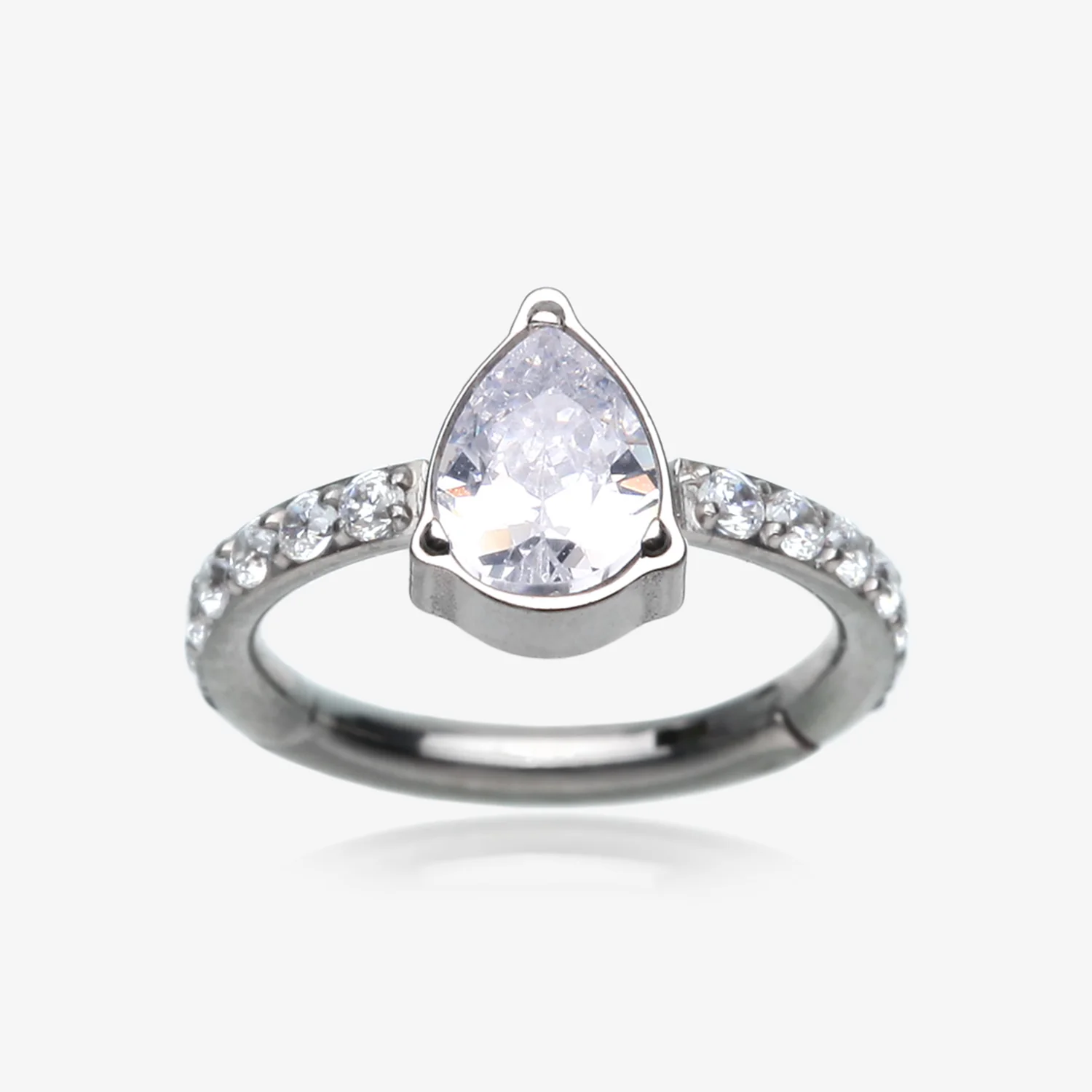Implant Grade Titanium Teardrop Sparkle Multi-Gem Rimmed Seamless Clicker Hoop Ring