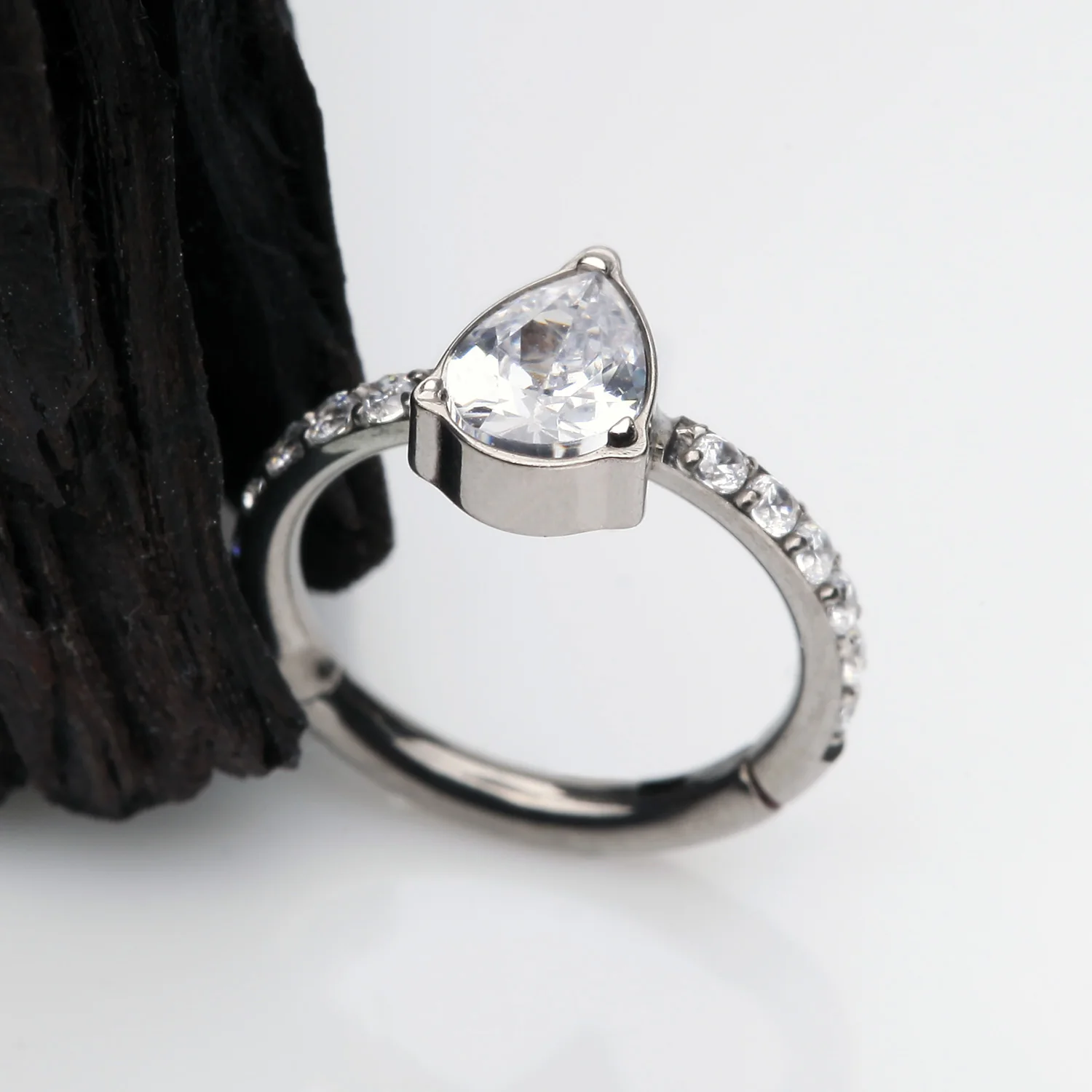 Implant Grade Titanium Teardrop Sparkle Multi-Gem Rimmed Seamless Clicker Hoop Ring - Image 2