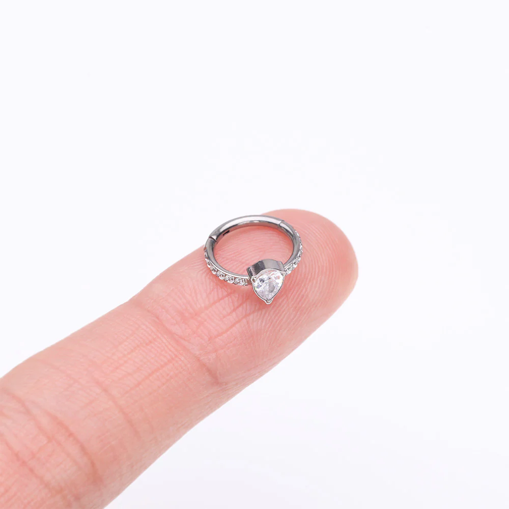 Implant Grade Titanium Teardrop Sparkle Multi-Gem Rimmed Seamless Clicker Hoop Ring - Image 3
