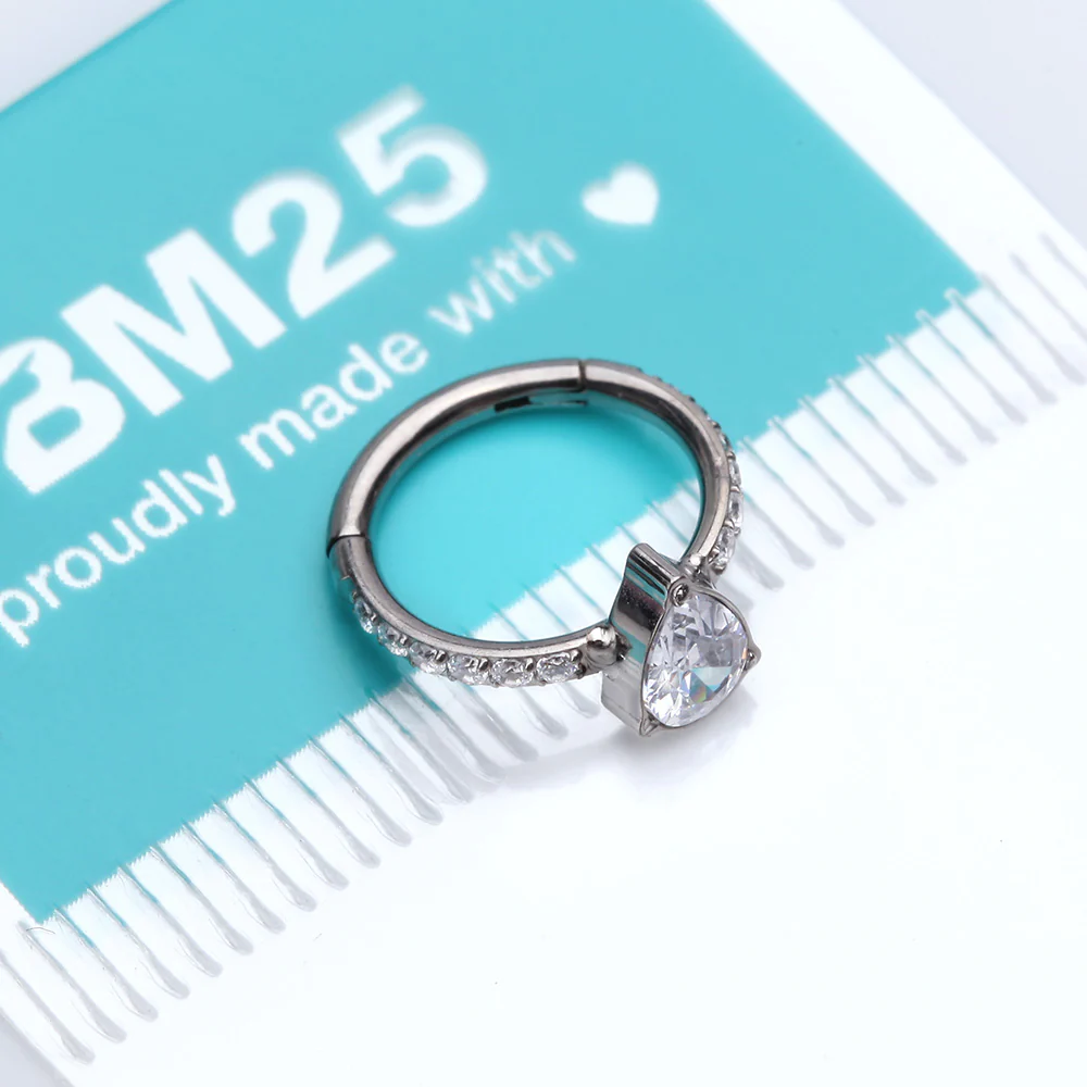 Implant Grade Titanium Teardrop Sparkle Multi-Gem Rimmed Seamless Clicker Hoop Ring - Image 4