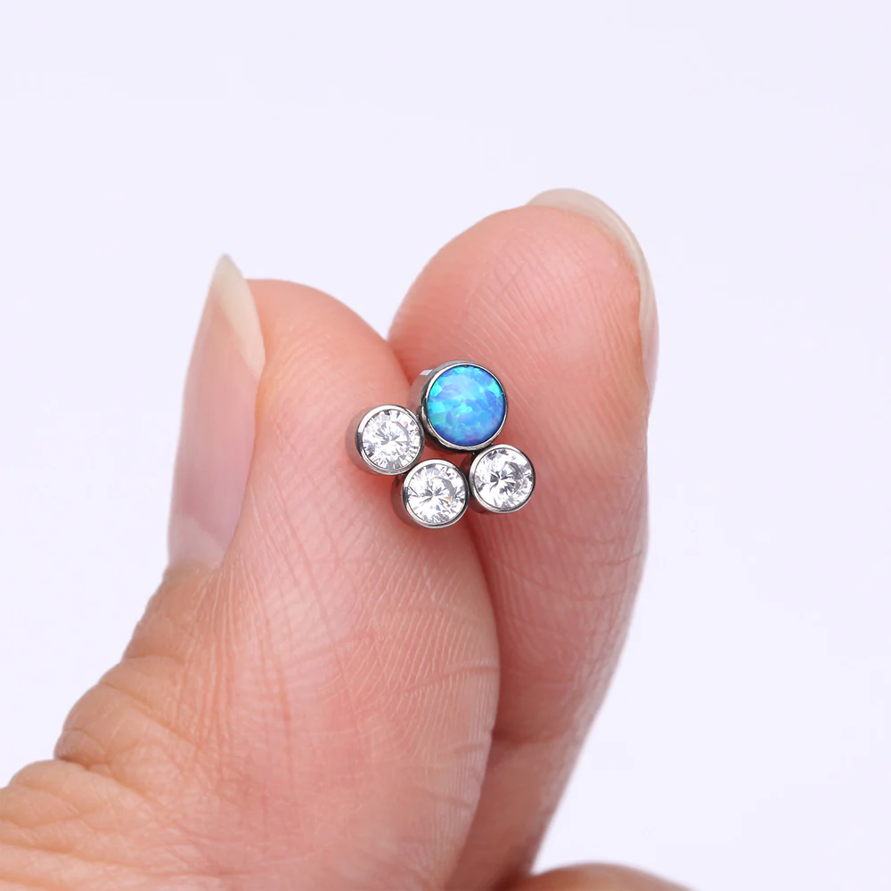 Implant Grade Titanium OneFit Threadless Fire Opal Floral Multi-Gem Sparkle Top Part - Image 3