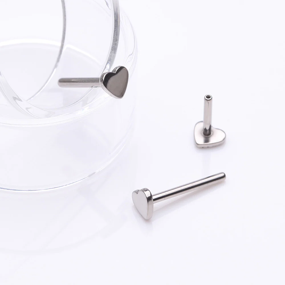 Implant Grade Titanium OneFit Threadless Heart Base Flat Back Stud Labret Bar Part - Image 4