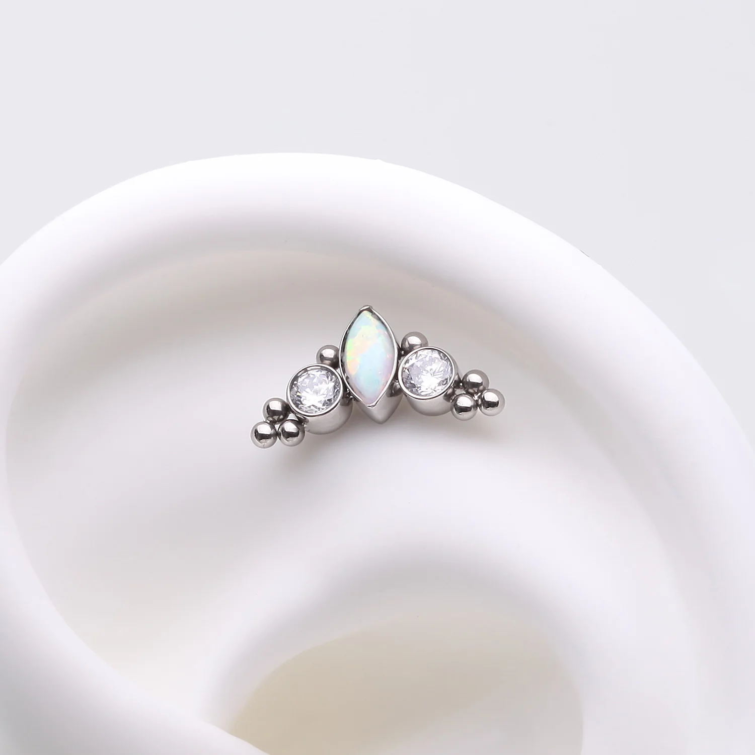 Implant Grade Titanium OneFit Threadless Marquise Opal Sparkle Bali Beads Arc Top Part - Image 2