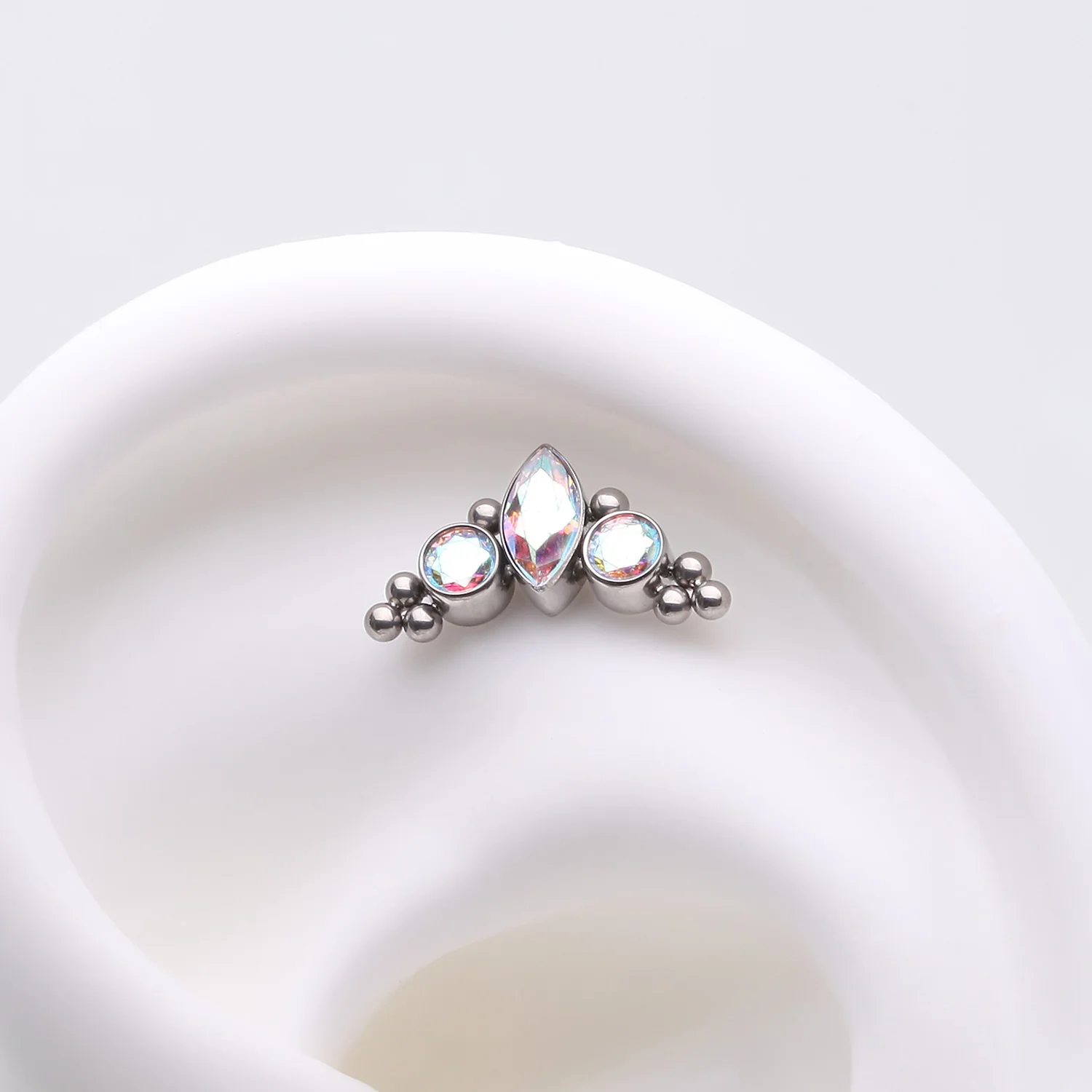Implant Grade Titanium OneFit Threadless Marquise Sparkle Bali Beads Arc Top Part - Image 2